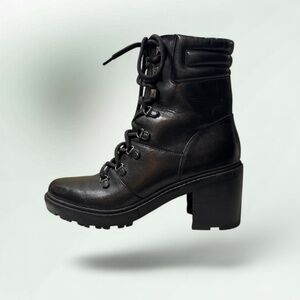 MARC FISHER Laboni black Leather Combat Boots shoes booties 8.5